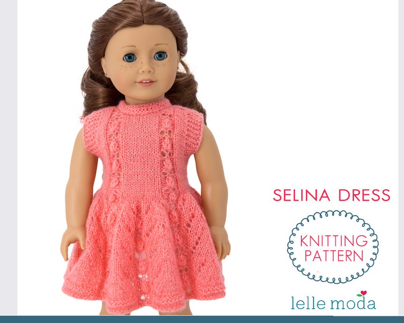 Doll Dress for 18 inch Doll Knitting Pattern-Lacy Dress For Girl Dolls-Summer Clothes for 8 inch Dolls-PDF File Download, image 1
