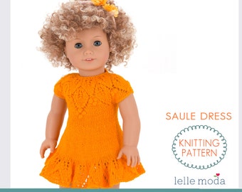 18 inch Doll Knitting Pattern, fits Polular 18 inch Girl Dolls, 18 inch Doll Clothes Pattern,  Doll Dress Pattern Saule