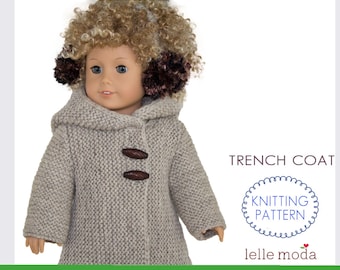 Doll Hooded Trench Coat Knitting Pattern, 18 inch Dolls (PDF Pattern)