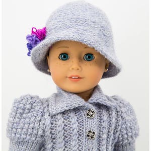 Lady in Grey Stylish Knitted Coat and Hat for 18 inch dolls, Knitting Pattern, Doll Clothes Pattern, Fits Standard 18 inch dolls image 4