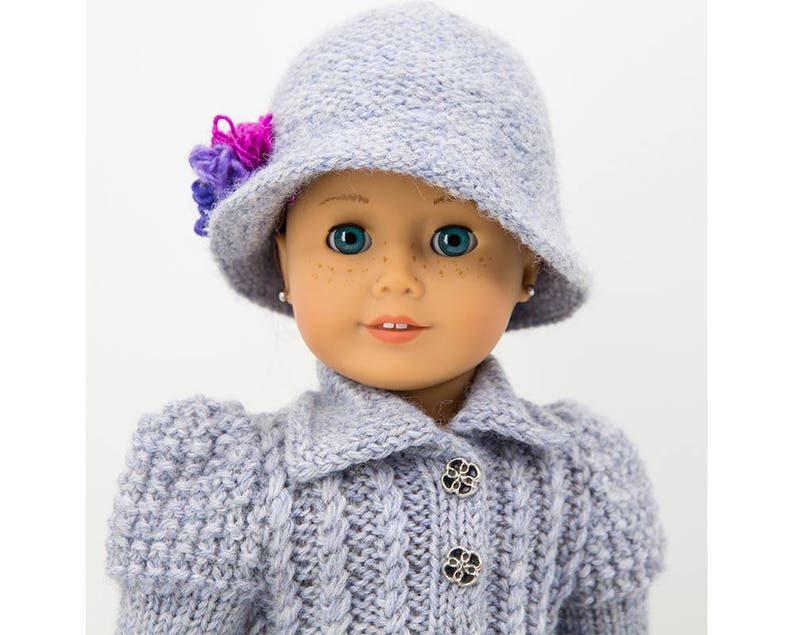 Lady in Grey Stylish Knitted Coat and Hat for 18 inch dolls, Knitting Pattern, Doll Clothes Pattern, Fits Standard 18 inch dolls image 4