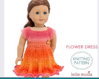 Flower Dress for 18 inch dolls-Summer Dress for your Favorite 18 " Doll-Lacy Dress Knitting Pattern-Knitted Doll Clothes-PDF File Download