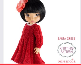 Long Sleeve Dress Pattern for  for  16 inch Dolls Clothes Knitting Patterns, Christmas Red Dress -PDF file -Instant Download