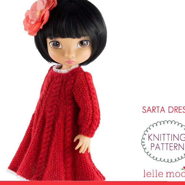 Long Sleeve Dress Pattern for  for  16 inch Dolls Clothes Knitting Patterns, Christmas Red Dress -PDF file -Instant Download