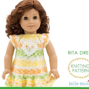 Knitting Pattern for 18 inch Dolls, Summer Dress for Girl Dolls, Doll Clothes Pattern,  Rita Dress Design, Knitting Tutorial, PDF Download