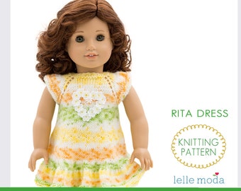 Knitting Pattern for 18 inch Dolls, Summer Dress for Girl Dolls, Doll Clothes Pattern,  Rita Dress Design, Knitting Tutorial, PDF Download