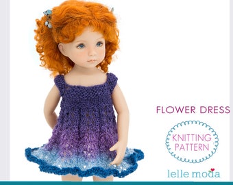 Summer Dress for for 13" Little Darling Dolls-Knitting Pattern- Flower Dress for 13 inch dolls-Doll Clothes Pattern-PDF file-Download