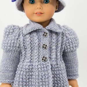 Lady in Grey Stylish Knitted Coat and Hat for 18 inch dolls, Knitting Pattern, Doll Clothes Pattern, Fits Standard 18 inch dolls image 2