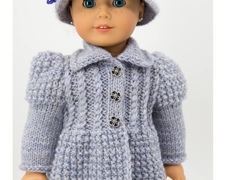 Lady in Grey Stylish Knitted Coat and Hat for 18 inch dolls, Knitting Pattern, Doll Clothes Pattern, Fits Standard 18 inch dolls image 2