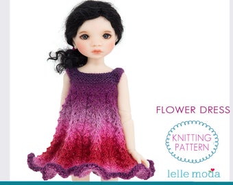 Knitting Pattern for 13" Avery Dolls-MSD BJD-Doll Dress Pattern-Toy Doll Clothes- Doll Flower Dress-Lace Knitting-PDF file- Kaye Wiggs dolls