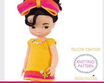 16 inch cartoon characted doll dress- Yellow Crayon Dress knitting pattern - dress for 16" doll- Easy PDF  - Instant Download