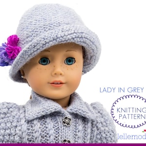 Cloche Hat for 18 inch Doll,  Knitting Pattern,  Knitted Hat Pattern to fit American Doll Girl,  Lady In Grey Hat Pattern