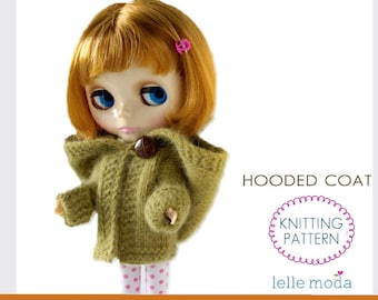 Blythe Doll Hooded Coat -  Knitting Pattern - Cardigan Jacket with Large Button Closure - PDF Instant Download - Easy Pattern