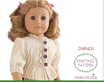 Dirndl Cardigan Knitting Pattern for 18 inch doll-Doll Knitted Clothes-Doll Folk Clothing-Bavarian Sweater for 18" dolls-PDF File Download