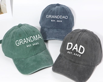 Broderad morfarhatt | Personlig pappakeps, graviditetsmeddelande