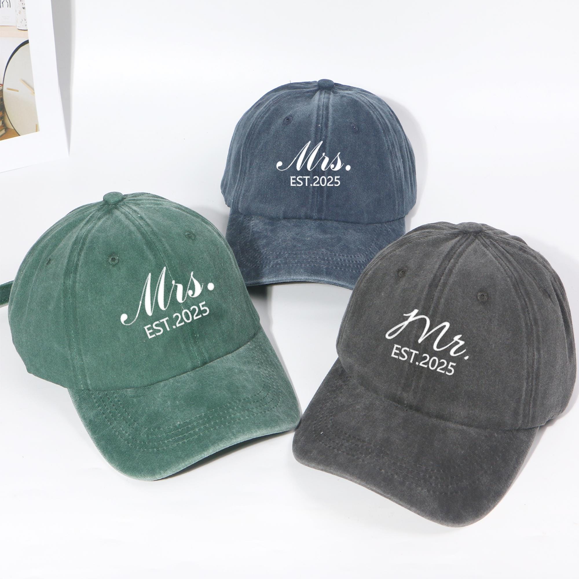 NWOT grey \'Mrs\' est 2026 bride / bridal Embroidered Cap Personalized Mr. Mrs. Last Name Hat, Embroidered Engagement  main image 3