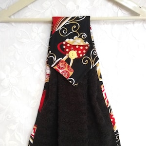 Hanging Kitchen Towel, Unique Kitchen Towel with Button, Hanging Kitchen Towel with Coffee Cups & Mugs, Gifts for Mom, Gifts for Dads