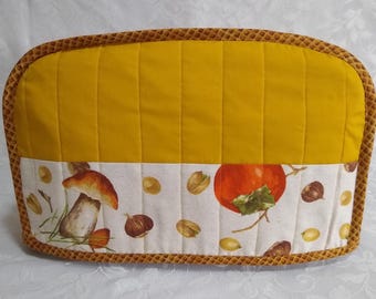 4-Slice Toaster Cover Mustard Yellow, Two-Tone Appliance Dust Cover with Vegetables Print