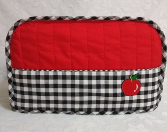 Buffalo Check Toaster Cover 4 Slice, Red Cover for Toasters, Gingham Toaster Cover, 4 Slice Toaster Cover with Apple Applique