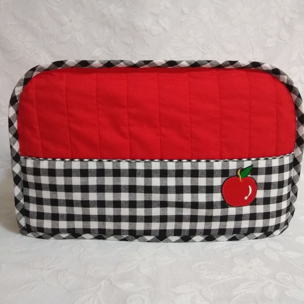 Buffalo Check Toaster Cover 4 Slice, Red Cover for Toasters, Gingham Toaster Cover, 4 Slice Toaster Cover with Apple Applique