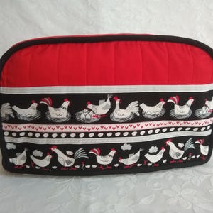 Farmhouse Chicken Toaster Cover 2 & 4 Slice, Farm Animals Toaster Cover, Chicken and Baby Chicks Appliance Dust Cover, Red Toaster Covers