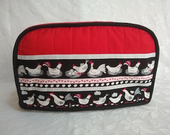 Farmhouse 2 & 4 Slice Chicken Toaster Cover, Farm Animals and Baby Chicks Appliance Dust Cover, Red Toaster Covers