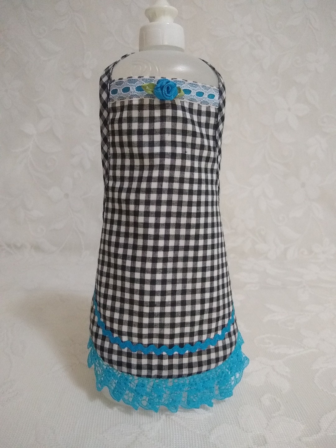 Dish Soap Bottle Apron, Apron With Gingham and Lace Finish, Soap Bottle ...