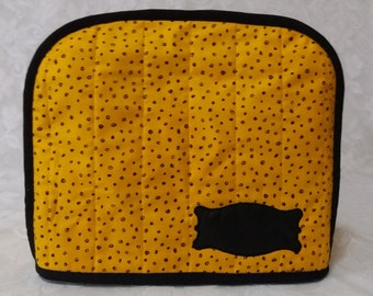 2-Slice Yellow Toaster Cover with Chalkboard Label: Appliance Dust Cover Quilted Cotton