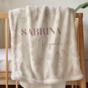 Personalized Blanket Girl Nautical Nursery Crib Blanket Hospital Newborn Name Blanket Under the Sea Baby Shower Girl Gift Ocean Crib Bedding