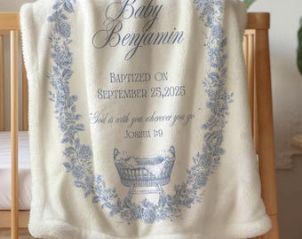 Personalized Baptism Gift Boy Blanket, Custom Baby Boy & Girl Christening Gift With Name And Date, Religious Minky Throw For Nursery Decor