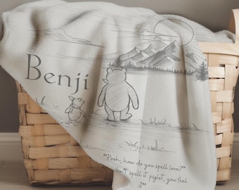 Vintage Winnie The Pooh Baby Blanket Custom Name Baby Blanket Personalized Winnie-The-Pooh Nursery Decor Baby Shower Gift Pooh Bear Blanket