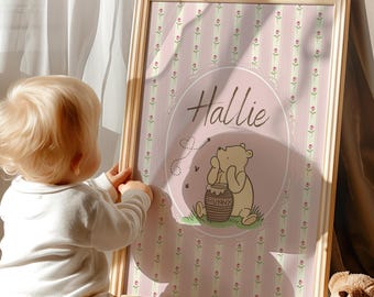 personalized WINNIE-The-POOH Nursery Wall Art Prints, Cottagecore Winnie The Pooh Decor, Baby Nursery Prints, Kids Room