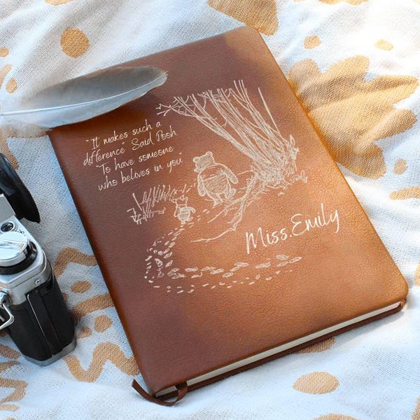 Leraar Giftfull aangepaste waardering notebook leraar planner dagboek PU lederen dagboek Winnie de Pooh Bear Cover Keyworker aangepast cadeau