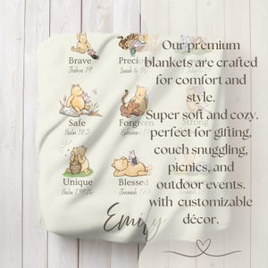 Christian Nursery Decor, Winnie The Pooh Blanket, God Says I AM Religious Affirmation, Inspirational Scripture Print, Baptism Baby Blanket image 10
