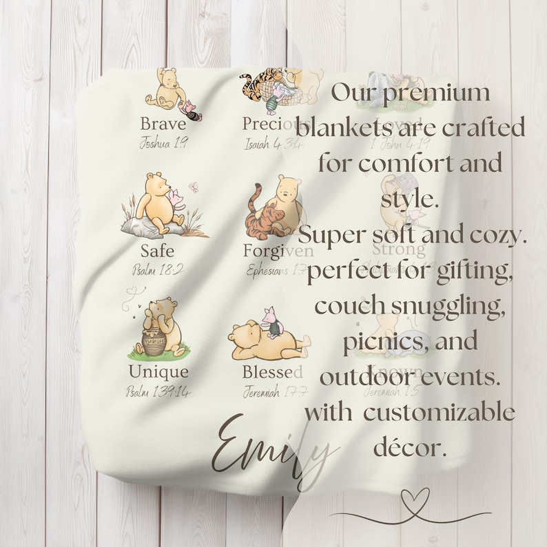 Christian Nursery Decor, Winnie The Pooh Blanket, God Says I AM Religious Affirmation, Inspirational Scripture Print, Baptism Baby Blanket image 10