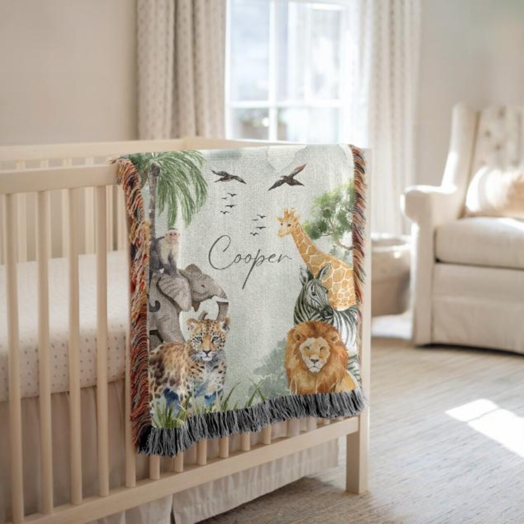 Vintage Safari Nursery Decor, Personalized Blanket Gift for New Baby ...