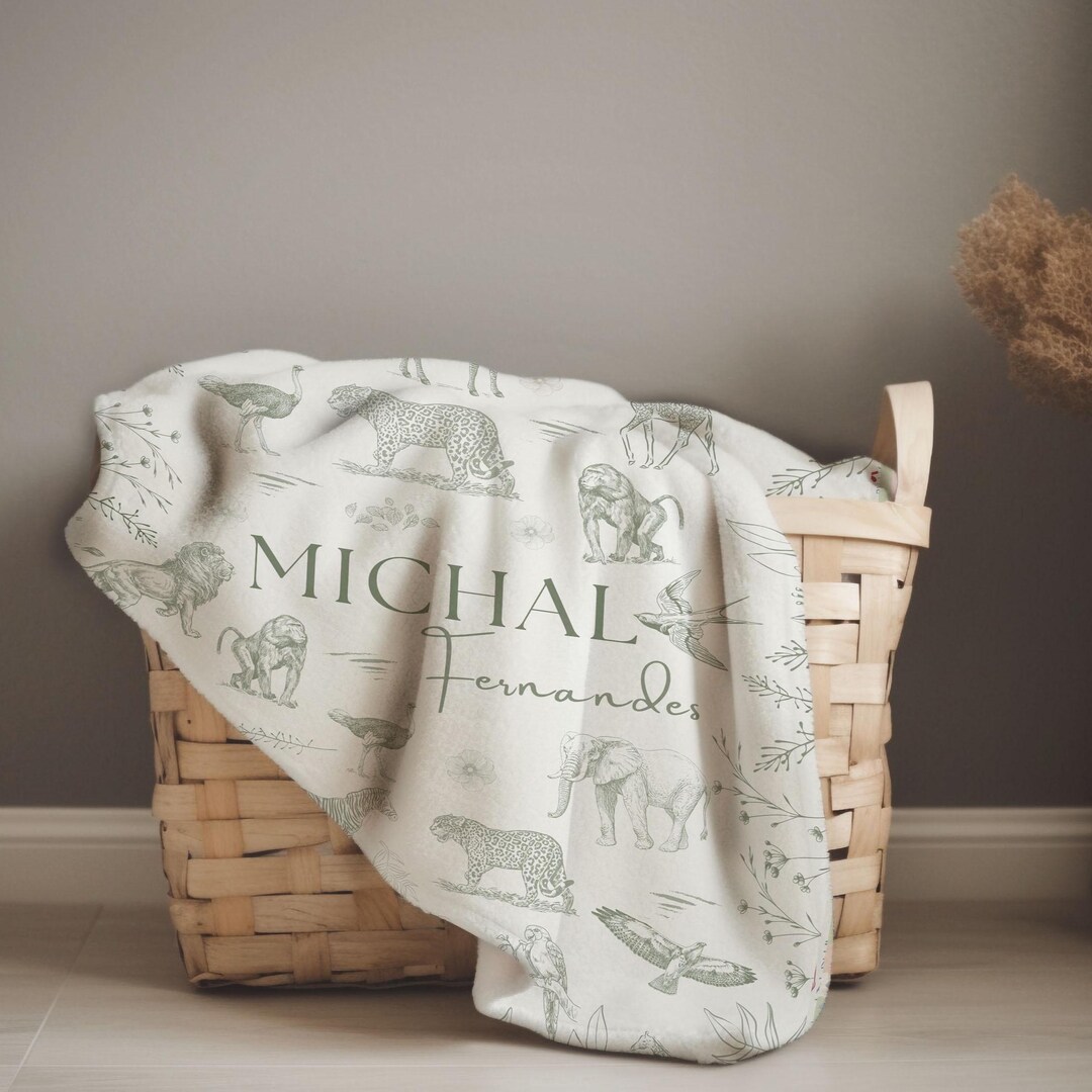 Vintage Safari Nursery Decor Personalized Baby Blanket Gift for New ...