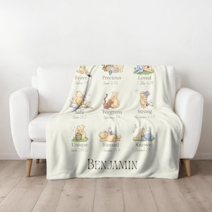 Christian Nursery Decor, Winnie The Pooh Blanket, God Says I AM Religious Affirmation, Inspirational Scripture Print, Baptism Baby Blanket image 9