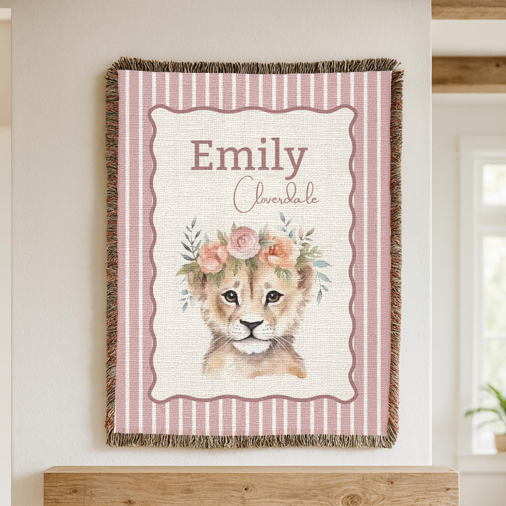 Personalized Floral Lion Baby Blanket, Safari Baby Blanket, Custom Name ...