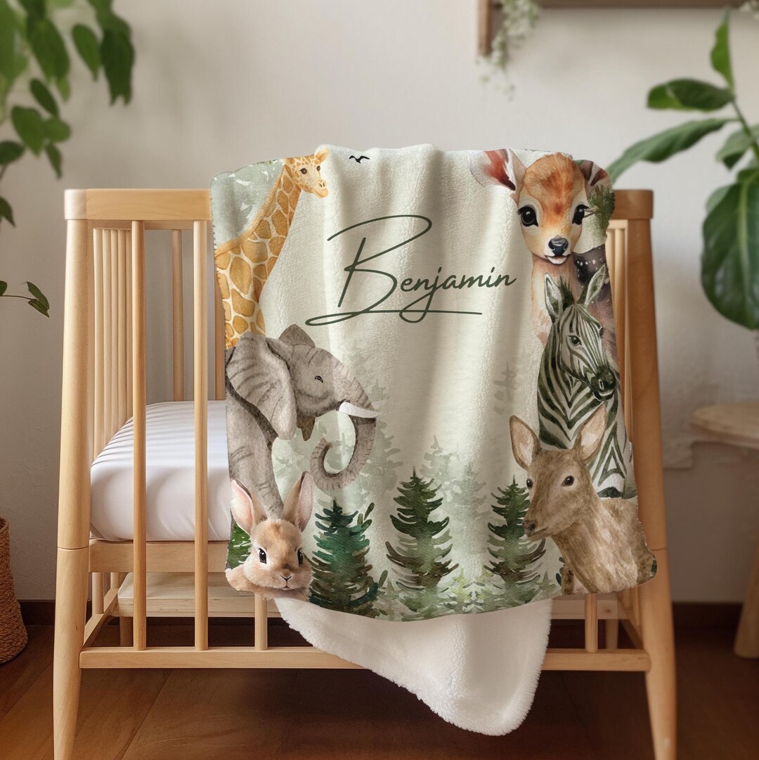 Vintage Safari Nursery Decor Personalized Baby Blanket Gift for New ...