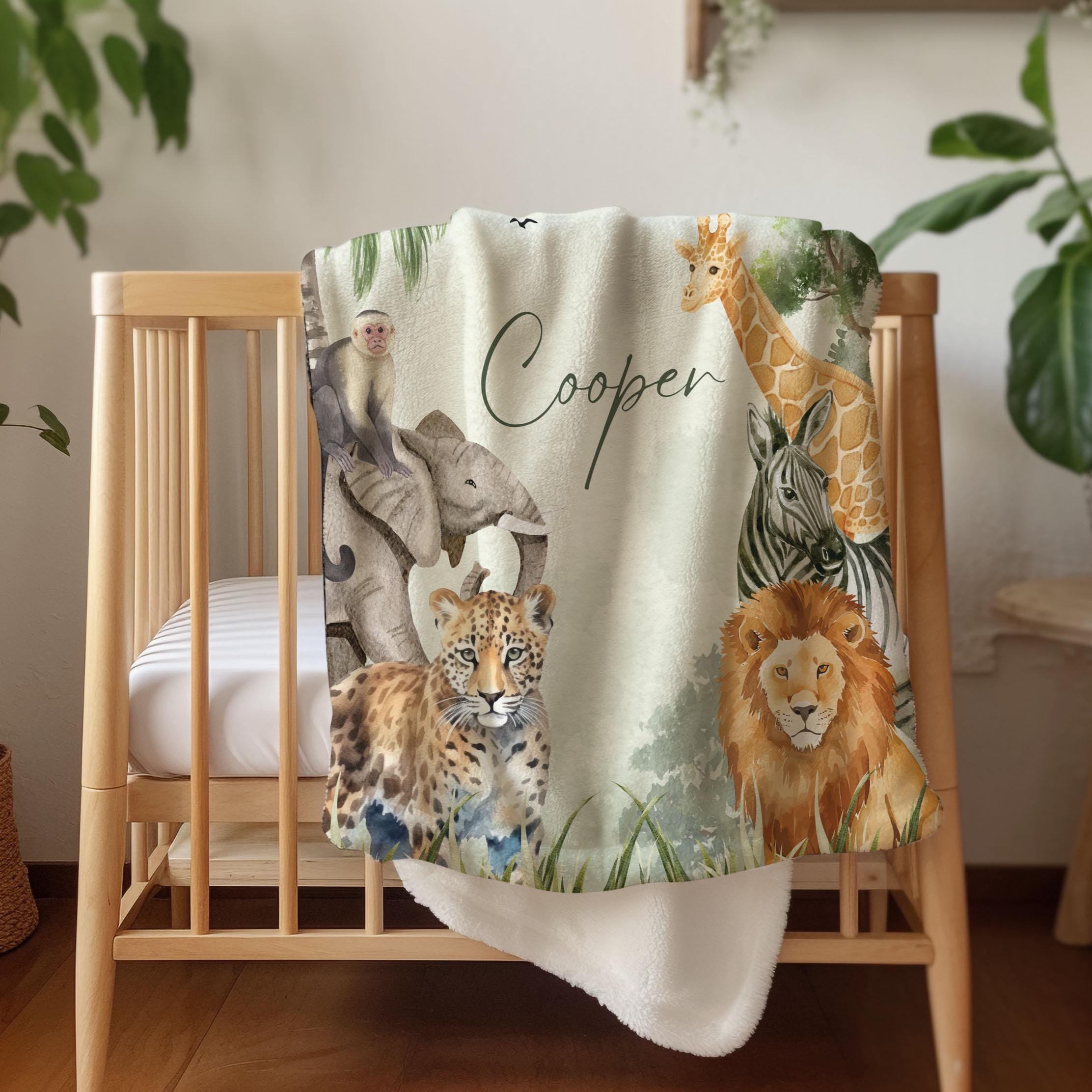 Safari Nursery Blanket, Personalized Baby Blanket, Custom Baby Animals ...