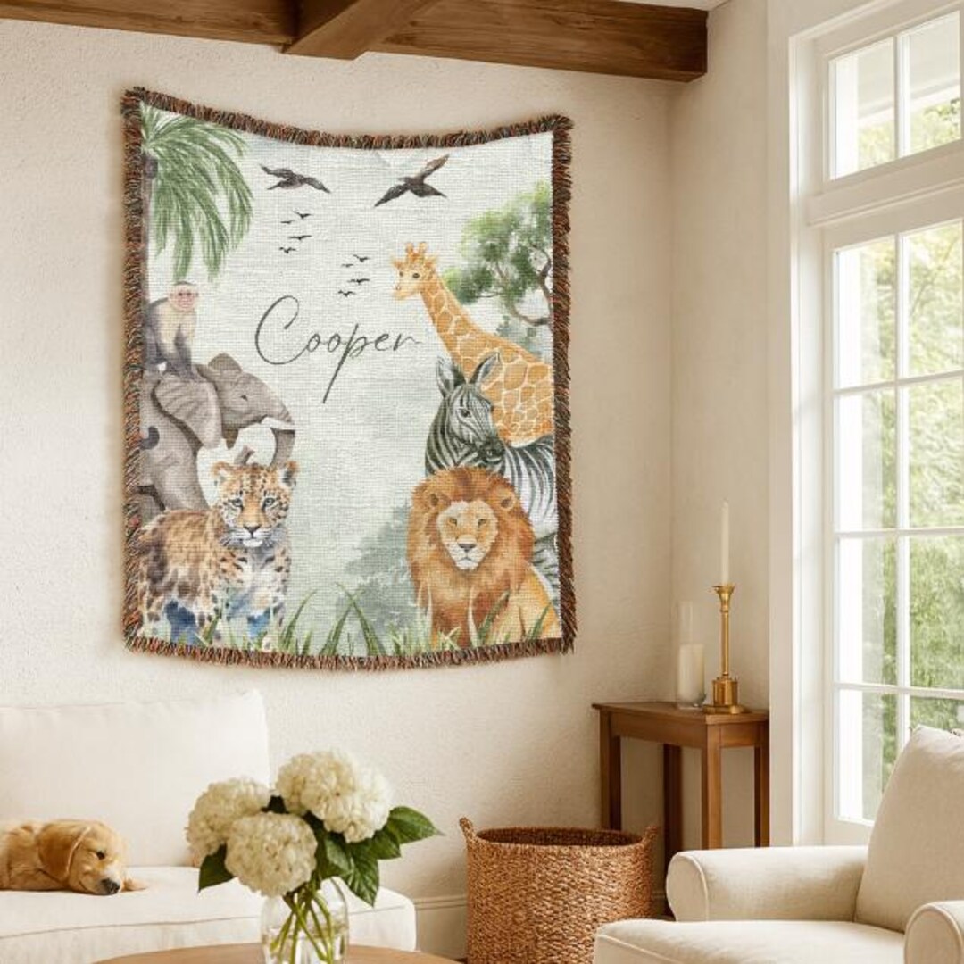 Vintage Safari Nursery Decor, Personalized Blanket Gift for New Baby ...