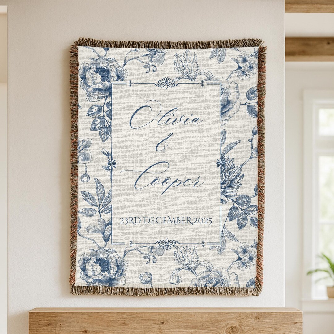 Personalized Woven Throw Blanket, Cotton Anniversary Gift for Couple ...