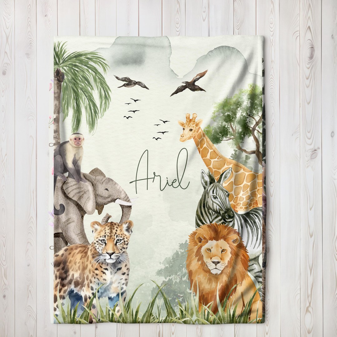 Personalized Baby Blanket Boy Safari Nursery Junge Blanket Custom Baby ...