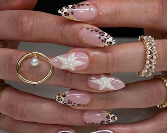 Red Tortoise Press On Nails,Custom Handmade Nail Set with Retro Y2K Design, French Tip Nails, Leopard Print nails, Fall nails, Birthday nail