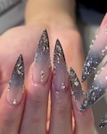 Black Silver Ombre Press On Nails, Long Stiletto Glitter Fake Nails, 3D Rhinestone Diamond Custom Nail Art, Edgy Cyberpunk Y2k Nails product logo