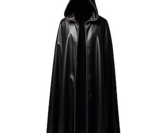 Mantello con cappuccio in pelle nera da uomo - Moda gotica - Costume cosplay - Mantello fatto a mano