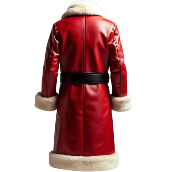 Luxury Santa Claus Leather Coat – Santa Coat with Fur Trim, Double-Breasted Christmas Coat, Holiday Cosplay Outfit, Handmade  Santa coat