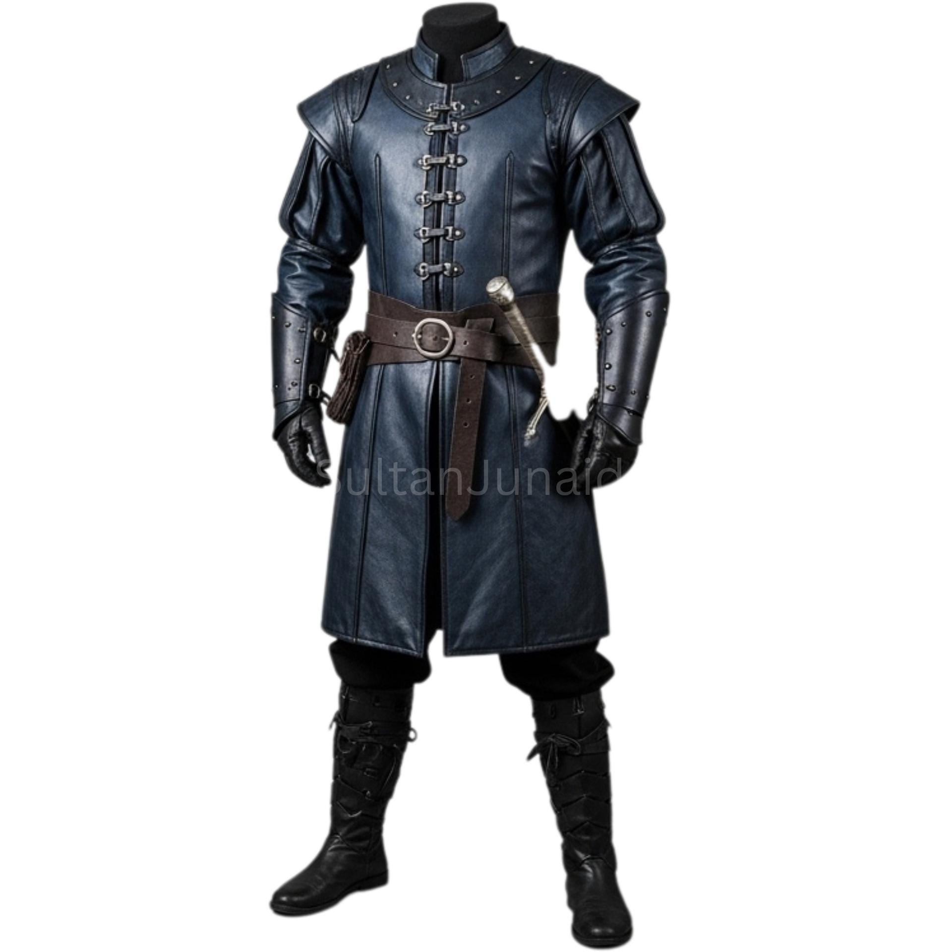 Handmade Royal Eclipse Leather Coat: Medieval Warrior Costume