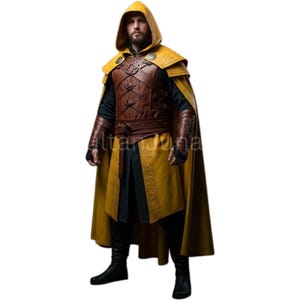 Fantasy Hooded Cloak with Leather Armor - Leather Warrior Cosplay Costume - Gothic leather Cloak & Armor - Handmade Leather Gear